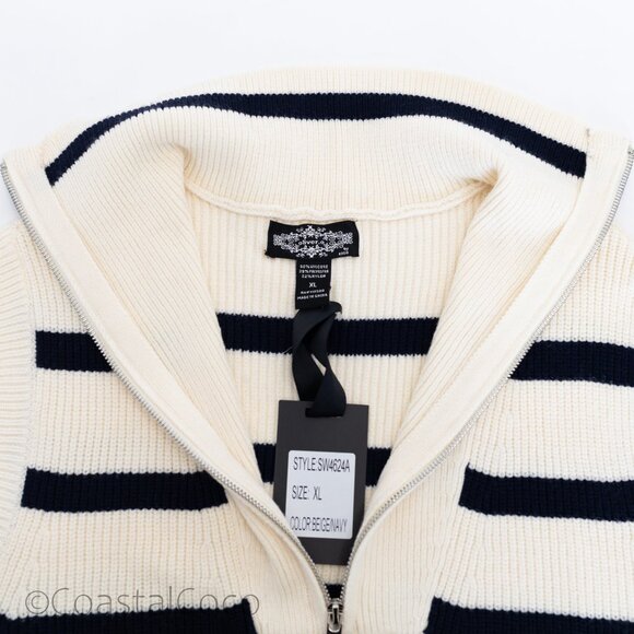 Oliver.O Anthropologie Striped Zipper Sweater Vest XL Top Coastal Nautical Golf - Picture 6 of 12